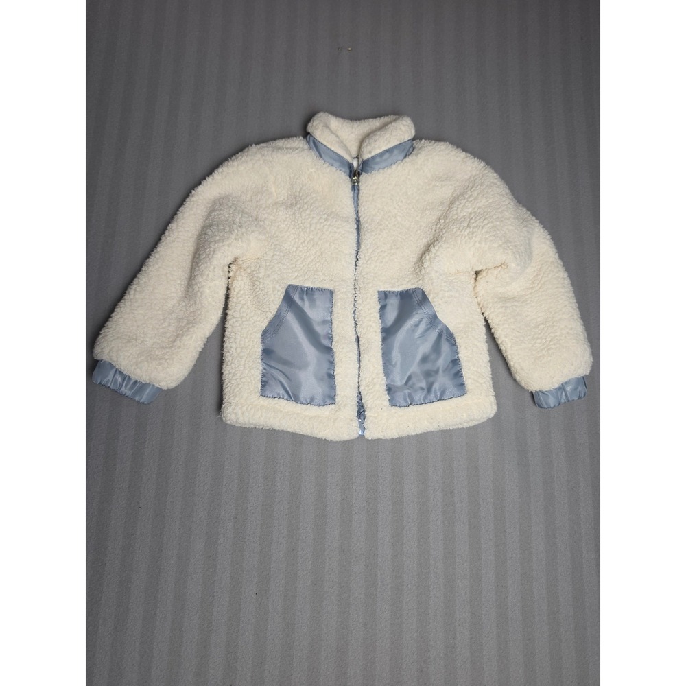 Derek Heart Kids Cream Sherpa Fleece Full Zip Jacket Blue Trim 3T WJTJ914H